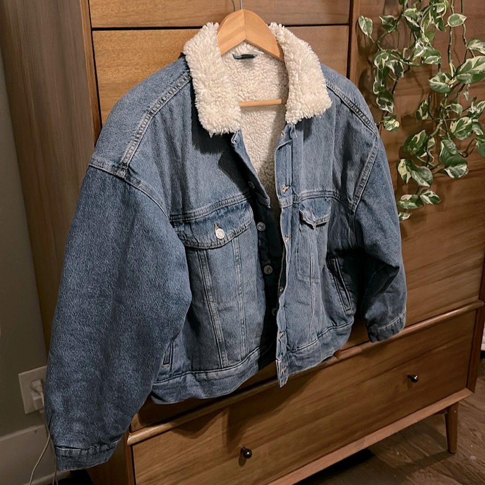 Cutest Jean Jacket with Cream Shag Lining